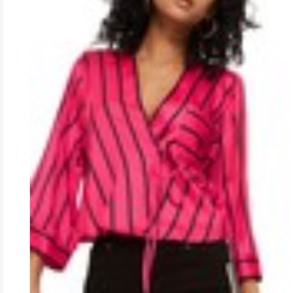Top shop silk Fuschia blouse with tie size 4
